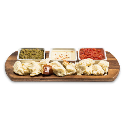 Charcuterie Board with 3 Square Ceramic Dishes  18" x 9"
