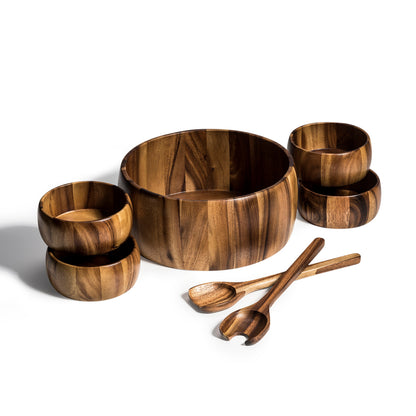 OAK & EMBER 7 Piece - Extra Large Salad Bowl with Servers and 4 Individuals
