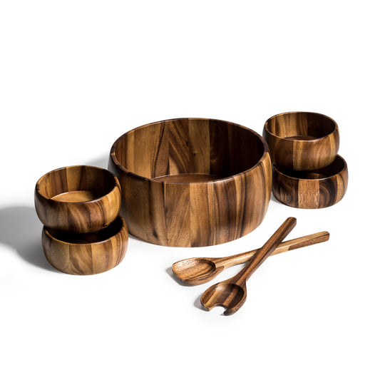 OAK & EMBER 7 Piece - Extra Large Salad Bowl with Servers and 4 Individuals